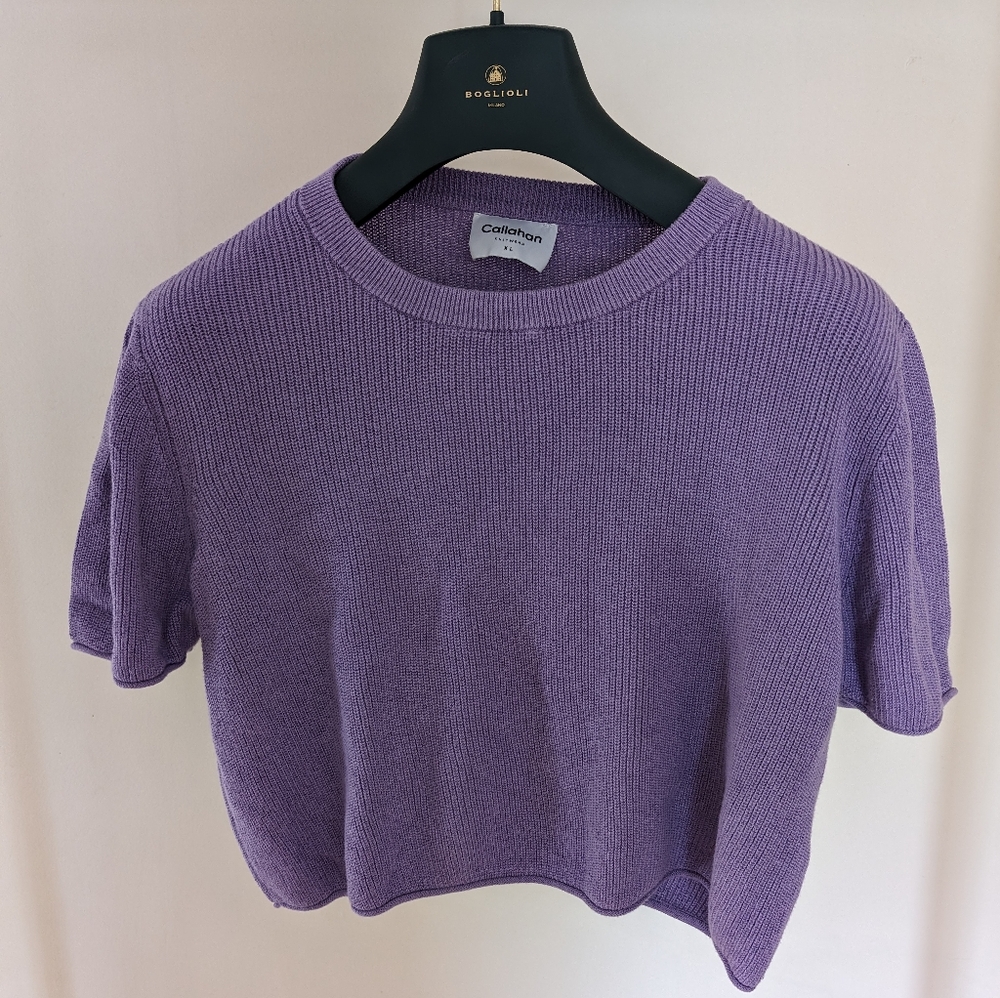 Purple knit cropped knit tee sweater, size M/XL